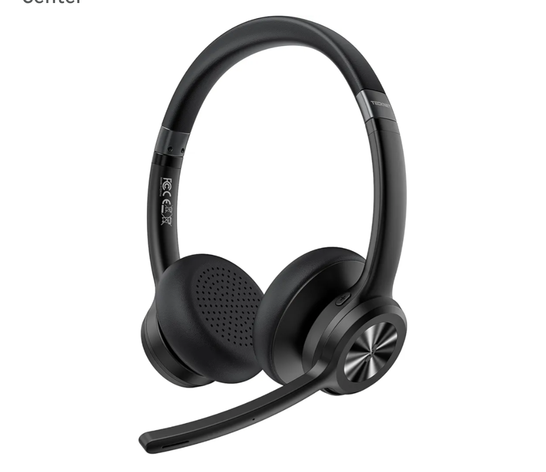 TECKNET Wireless Headset, Bluetooth Headset with Noise Cancelling Microphone  Rechargeable Bluetooth V5.2 Headphones, 50H Playtime & Mic Mute, On Ear Headphones for Trucker/Remote Work/Call Center