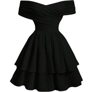 SOLY HUX Women's Off The Shoulder Ruffle Cocktail Dress 2025 Summer Wrap Dress Wedding Guest Graduation Prom Dresses Plain Black, Size Large