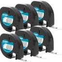 DYMO Authentic LT Plastic Labeling Tape for LetraTag Label Makers, 1/2" (12mm), Black Print On White Tape, 5-Pack