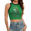 Seizesoul St Patrick's Day Crop Top for Women Shamrock Clover Printed Slim Tank Top (Green)