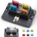 BUNKER INDUST 4-Way Blade Fuse Box with LED Indicator for Blown Fuse,Fuse Block Holder Box with Protection Cover for Car Boat Marine Automotive,Include 12Pcs Blade Fuses