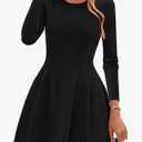 PRETTYGARDEN Long Sleeve Mini Dress for Women 2026 Spring Crewneck Knit Pleated Babydoll A Line Casual Short Party Dresses S