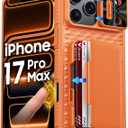 Vizvera for iPhone 17 Pro Max Case Wallet RFlD [Cards Holder[Camera Controll[Camera Cover] Full Body Rugged Shockproof Silicone Protective Phone Case for iPhone 17 Pro Max 6.9'' 2025(Spritz Orange)