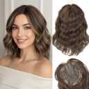 11 Inch Hair Topper for Women with Thinning Hair,Wavy Clip-In Wig Topper with Curtain Bangs, Synthetic Hairpiece for Daily Wear(Dark Ash Brown with Highlights)