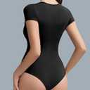 Women's Double-Lined Round Neck Short Sleeve Bodysuit Stretchy T-Shirt Body Suits Basic Tops for 2026 Summer Wear (Black, XXL)
