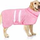 Dog Bathrobe Super Absorbent Dog Towels Large Quick Drying Robes for After Bath Soft Adjustable Warm Keeping Dogs Towel(S-XXL) (Pink)