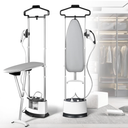 Professional Standing Garment Steamer for Clothes Steamer and Dry Iron | Quick 25s Heat-Up, 1-Hour Powerful Steam, with Flat & Hanging Folding Ironing Board, Fabric Brush and Ironing Gloves