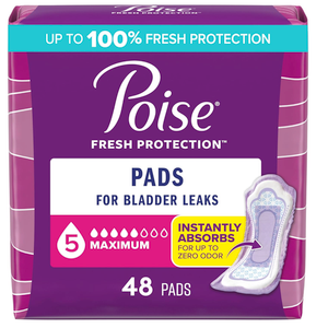 Poise Incontinence & Postpartum Pads for Bladder Leaks, 5 Drop Maximum Absorbency, Regular Length, 48 Count