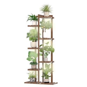 Solatmos Bamboo Plant Stand With Grow Lights Indoor Plants Outdoor Corner Plant Shelf Flower Stands for Living Room Patio Garden Corner Balcony (Brown, 7 Tier)