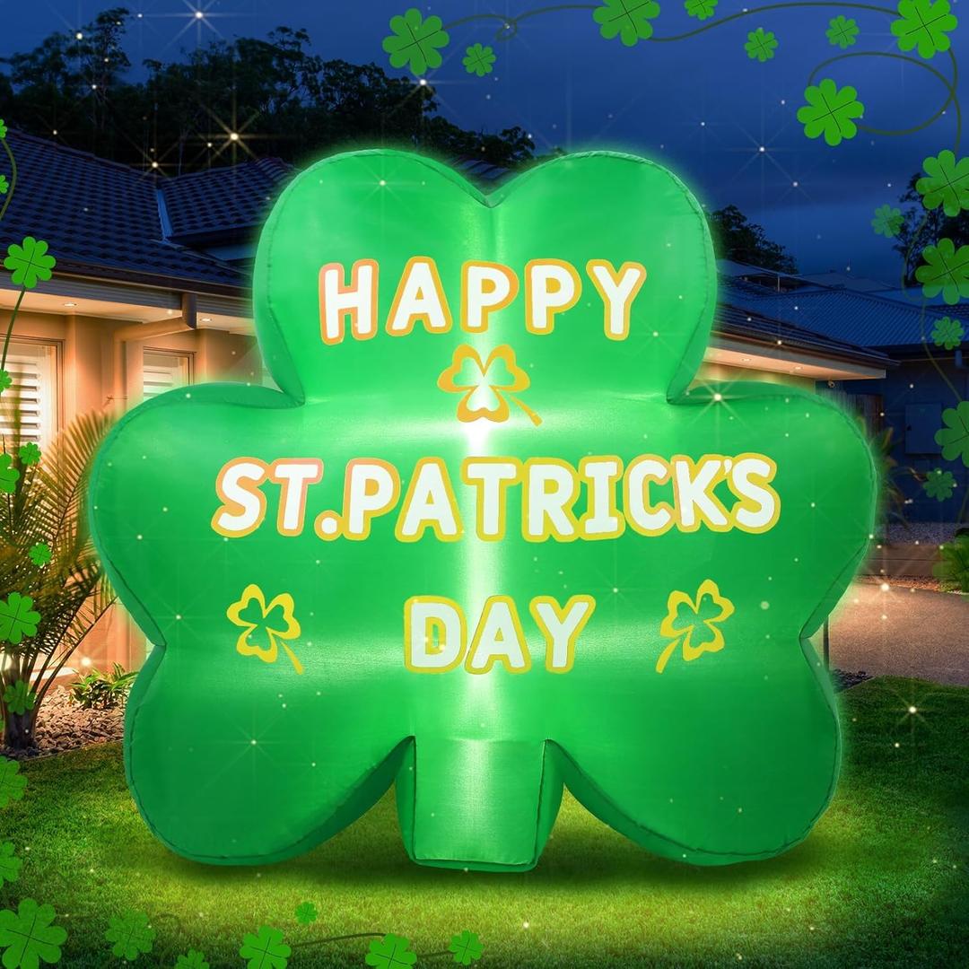 St. Patrick's Day Inflatable Outdoor Decorations 4FT Giant Blow up Yard Lucky Shamrocks Clover Built in LED Lights for Indoor Holiday Party Garden Lawn Irish Green Dcor
