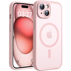 TOCOL Magnetic for iPhone 15 Case, Upgraded Full Camera Protection, Compatible with Magsafe, Drop Protection, Translucent Matte Back Bumper Phone Cover 6.1-Inch (Light Pink)