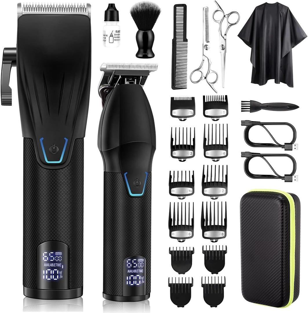 Karrte Professional Hair Clippers and Trimmer Kit for Men, Barber Clipper Set Cordless Hair Cutting, Beard Trimmer Grooming Haircut Kit (Black)