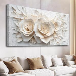 Large White Flower Canvas Wall Art for Living Room Bedroom Home Office Wall Art Nature Wall Hanging Picture Framed Wall Decor Modern Canvas Prints 24x48 Inch.