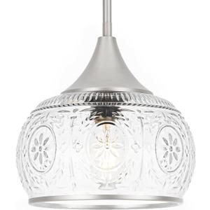 Brushed Nickel Pendant Light - Modern Pendant Lights Kitchen Island with Handblown Glass, Vintage Hanging Light for Kitchen with Adjustable Height, Lithging Fixture for Dining Room Sink (9.25in-pendant)