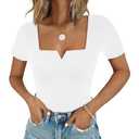 Chunpin Women's Short Sleeve Bodysuit Square Neck Notch V Neck Body Suits Double Lined Going Out Outfits Thong Bodysuits White Large