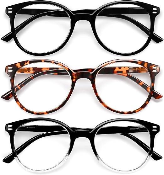 GIBLOGO +2.5 Reading Glasses for Women/Men Eye Glasses Blue Light Reading Glasses Cheaters Eyeglasses, Black + Leopard + Black/Clear