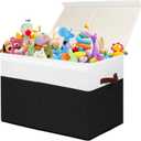 Large Toy Storage Box with Lid, Sturdy Toys Storage Chest Bin Organizer Basket with Dividers for Kids, Boys, Girls, Nursery, Closet, Bedroom, Playroom 25"x13" x16" (Black and White)