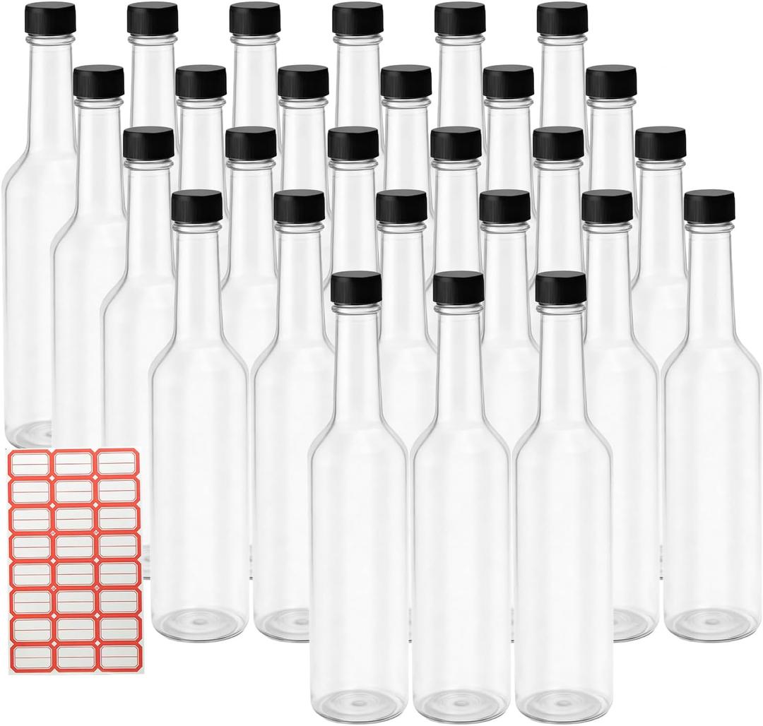 27 Pcs 15 oz Plastic Long Neck Bottle with Screw Caps Homemade Wine Containers Empty Clear Liquor Wine Bottles for DIY Craft Decoration Condiment Vanilla Extract Coquito Limoncello Drinks