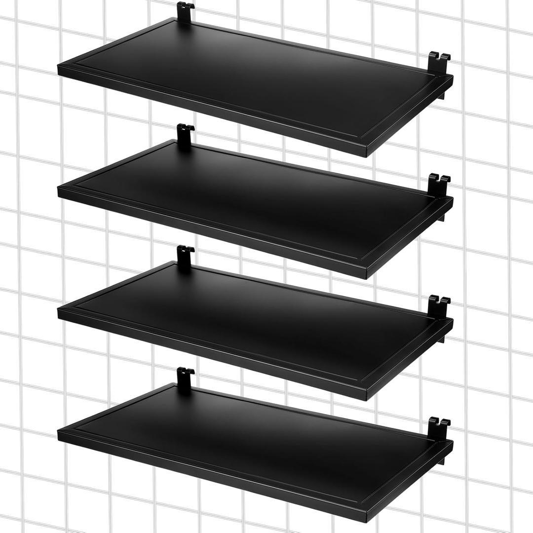Zonon 4 Pcs Grid Panel Display Shelf 17.7 x 9.8 Wire Grid Wall Clothing Display Rack Heavy Duty Wall Accessory for Straight Gridwall and Slatwall, Black
