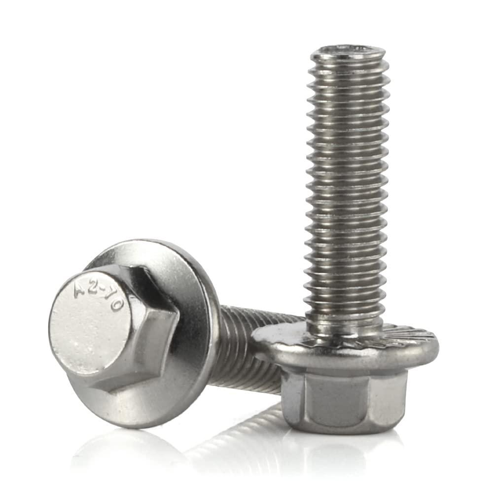 MewuDecor M6-1.0 x 35mm Flanged Hex Head Bolts Flange Hexagon Screws, Stainless Steel 18-8 (304), Plain Finish, 25 PCS