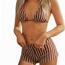ZAFUL High Waisted Bikini Sets for Women with Boyshort Bathing Suit Triangle Top Colorblock Tie Back Swimsuit Brown, S