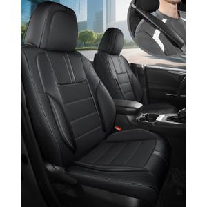 FREESOO Black Car Seat Covers Full Set - Faux Nappa Leather Seat Covers for Cars, with Front Seatbelt Pads, Waterproof Breathable Cushion Protectors Fit for Most 5 Seats Automative Sedans SUV Trucks