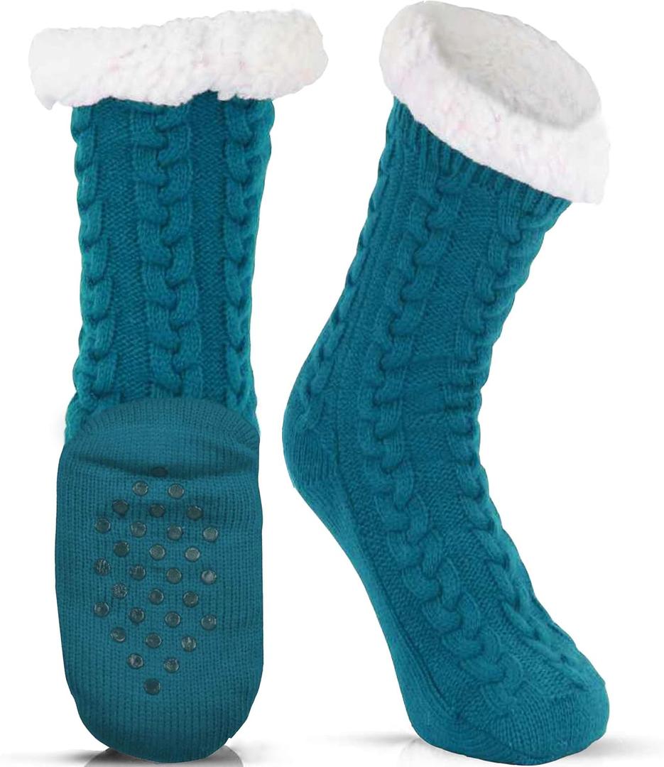 LUTHER PIKE SEATTLE Slipper Socks for Women - Warm, Cozy Socks w/Grippers (Blue), One Size