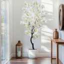 BINCUE Artificial White Cherry Blossom Tree Fake Tree Cherry Blossom Decor Fake Flowers Faux Flowering Tree White Flowers Floral for Indoor Outdoor Room Home Decor Spring Gift 6FT