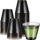 Baderke 100 Pcs Plastic Party Cups Glitter Plastic Cups Disposable Clear Cocktail Containers for Outdoor Birthday, Wedding, Christmas Thanksgiving Parties (Black,9 oz)