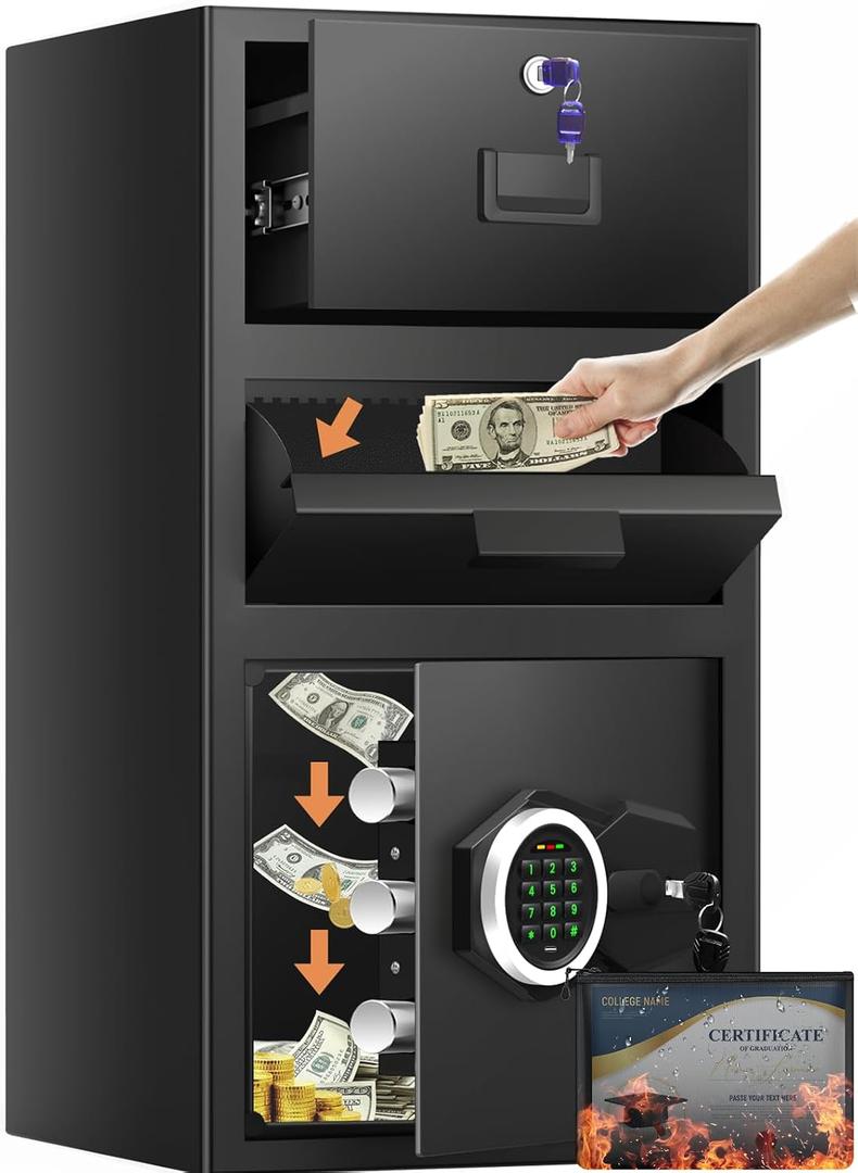 5.6 Cuft Large Drop Safe Box for Business, Anti-theft Money Safe with Quick Place Drop Slot, Digital Keypad, Spare Key, Heavy-duty Cash Depository Safes for Commercial Business Bars Retail Office Home