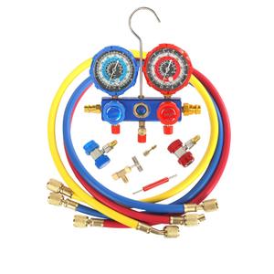 PB Motor Tech 3 Way AC Manifold Gauge Set for R134A, R410A, R22, R404A Refrigerants, with Quick Couplers, 410 Adapter, Puncturing Can Tap, Valve Core Tool. Perfect for Air Conditioning Maintenance