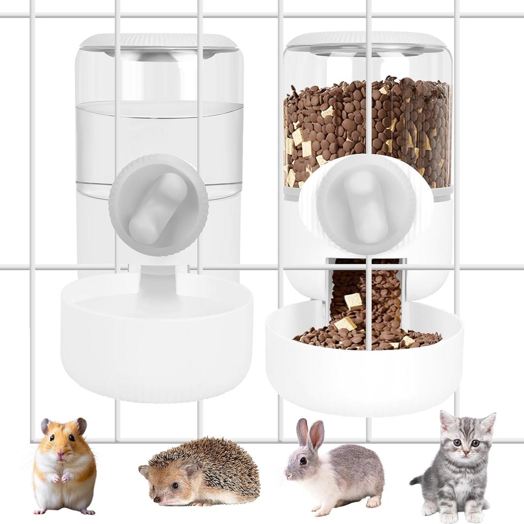 2 x Rabbit Water Dispenser 35oz, Hanging Automatic Pet Feeder for Cage, Auto Gravity Cat Food Bowl Water Bottle Small Animal Feeding Accessories for Puppy Kitten Bunny Hedgehog Ferret Guinea Pig (Gray)