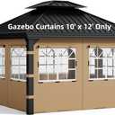 10x12 Gazebo Curtains with PVC Windows, 4 Privacy Side Panels, Brown