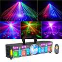 7-in-1 DJ Lights for Parties-Pro DMX512 Laser Light Show with Disco Ball, RGB and Gold Strobe, UV Black Lights - Sound Activated LED Lighting for Home, Karaoke, Birthday and Small DJ Events - AUSMAWEE