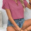 Women's Summer Tops Petal Short Sleeve V Neck Blouses Dressy Casual Fitted Cute Solid Shirts 2025 (Green, M)