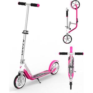 Scooter for Kids 6-12 & Adults | Adjustable Height, Foldable, Lightweight Aluminum Frame | Holds Up to 220lbs | Smooth Ride on Any Terrain (205pink)