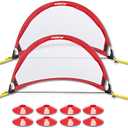 Poray Soccer Goal for Kid Easy-up Set of Two Portable Soccer Net 210D Oxford with 8 Field Marker Cones Extra Stakes Fun for Backyard and Soccer Training