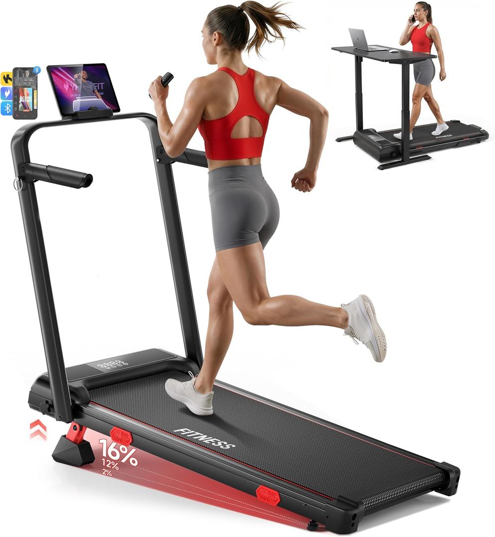 RHYTHM FUN 16% Incline Walking Pad Treadmill, 6.2MPH Foldable Walking Pad with Handle Bar, Under Desk Treadmills for Home Office, 300 LBS Capacity
