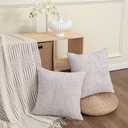 Set of 2 Decorative White Throw Pillow Covers 18x18 No Cusion Inserts, Boho Pillow Cases for Couch Sofa Bed Living Room, Soft Textured Chenille Case with Zipper Gift Home Deco, Greyish-White