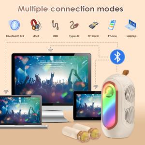 Mini Karaoke Machine for Kids & Adults with 2 Wireless Microphones Portable Karaoke Machine 2x5W Bluetooth Speaker Birthday Gift Toys Gifts for Kids Family Home Outdoor Party Cream
