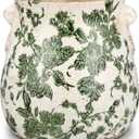 Ceramic Green Scroll Planter 6.5 Inch Chinoiserie Floral Vase with Drainage Holes Vintage Flower Vase Flower Pot Rustic Ceramic Pots for Indoor Plants Flowers Garden Home Bookshelf Decor