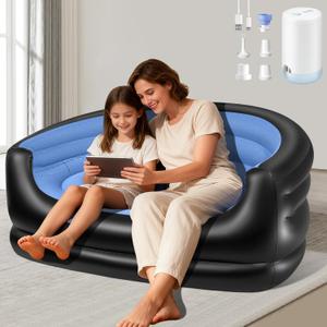 Twin Size Inflatable Couch, Blow up couch with Pump,Flocked Surface Inflatable Chair for Adults, Portable Air Sofa Inflatable Couch, Waterproof Air Couch,Comfortable Blow up Couch for Camping