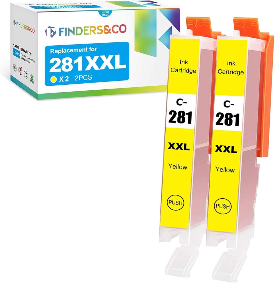 CLI-281 XXL Y Yellow Ink Cartridge Replacement for Canon 281XXL Ink Work with Canon PIXMA TS6320 TS8220 TS8320 TR7520 TR8520 (2X CLI-281XXL Yellow)
