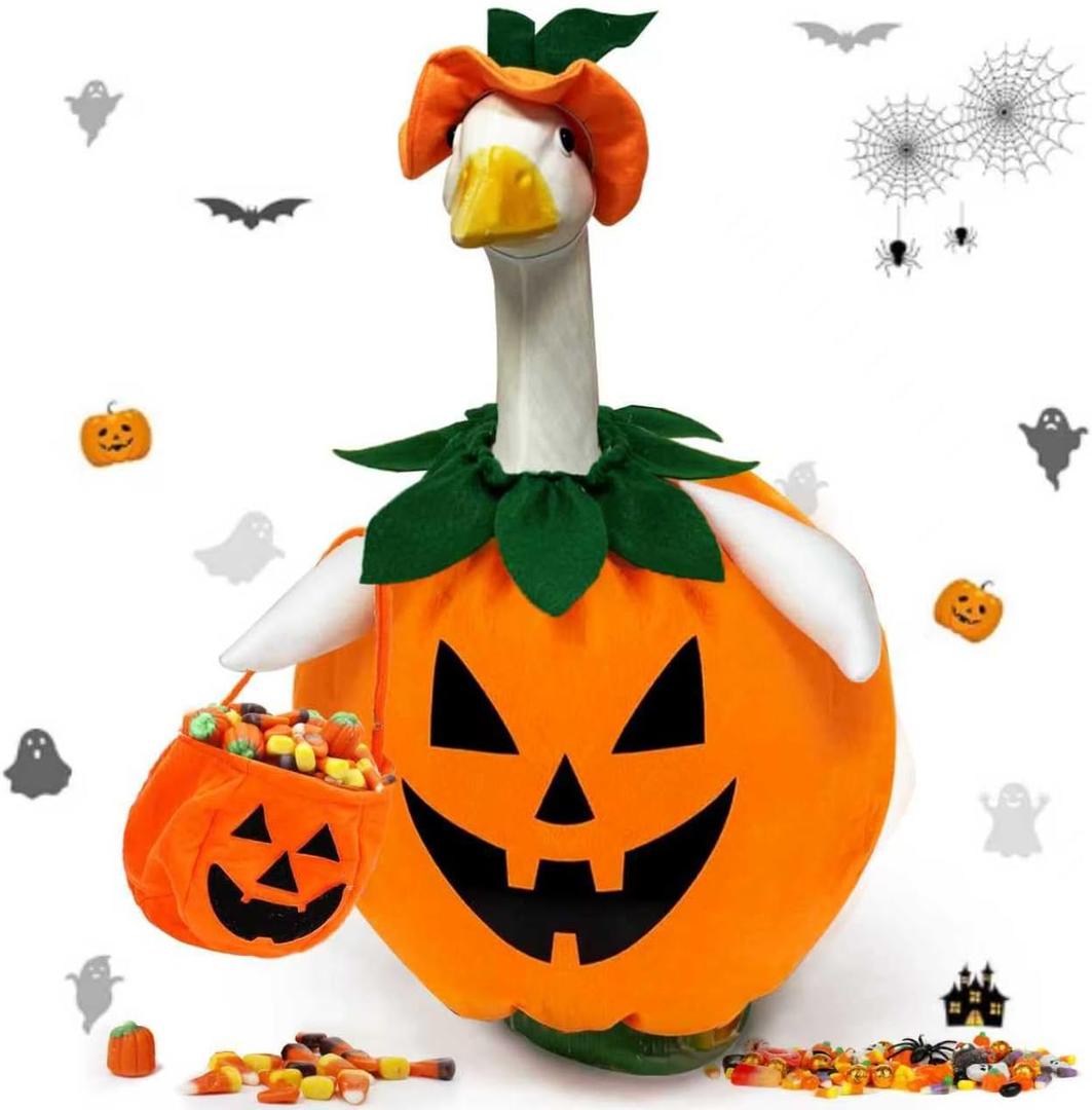 Halloween Porch Goose Outfits, Pumpkin Goose Costume for 23" Porch Goose, Funny Goose Clothes Duck Sculpture Clothes, Outdoor Patio Yard Lawn Decoration