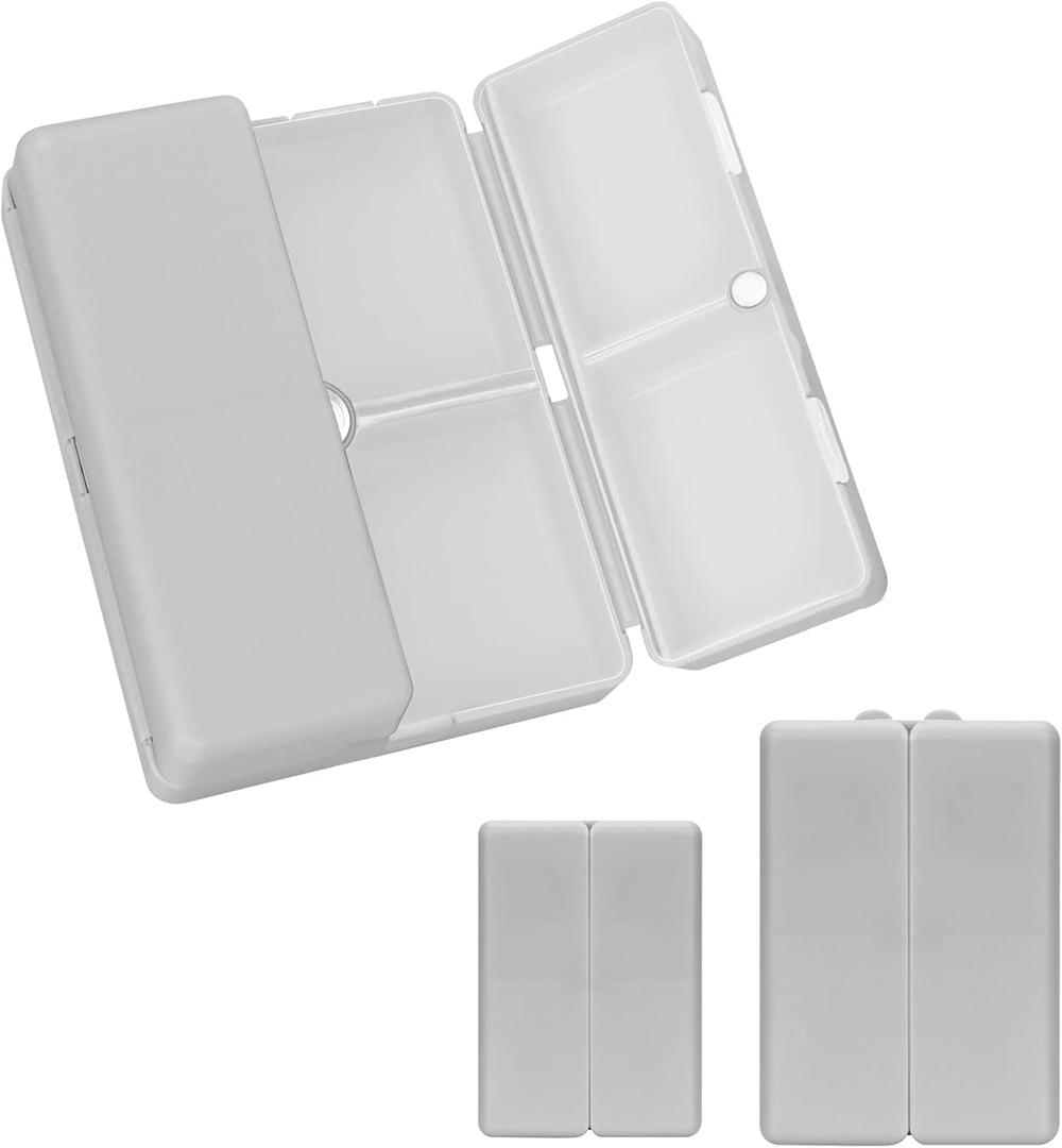 FYY 2 Pcs Daily Pill Organizer, 7 Compartments Portable Pill Case Travel Pill Organizer,[Folding Design] Pill Box for Purse Pocket to Hold Vitamins,Cod Liver Oil,Supplements and Medication-Grey (Large (1 Piece), Small (1 Piece))