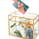Okllen Glass Wedding Card Box with Lock and Slot, Gold Rim Envelop Box Gift Holder, Vintage Clear Card Box for Wedding Reception, Baby Shower, Birthday, Graduation (Glass Box and Lock Only)