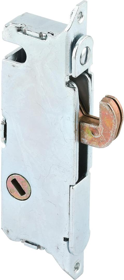 Prime-Line E 2014 Mortise Lock - Adjustable, Spring-Loaded Hook Latch Projection for Sliding Patio Doors Constructed of Wood, Aluminum and Vinyl, 3-11/16 In., 45 Keyway, Round Face (Single Pack)