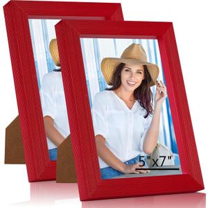 5x7 Picture Frame for Wall Hanging or Tabletop Display, Wall Mounting Horizontally or Vertically,Photo Frame with HD Plexiglass for Photos, Posters & Art Prints,Red,Frame,2 Pack