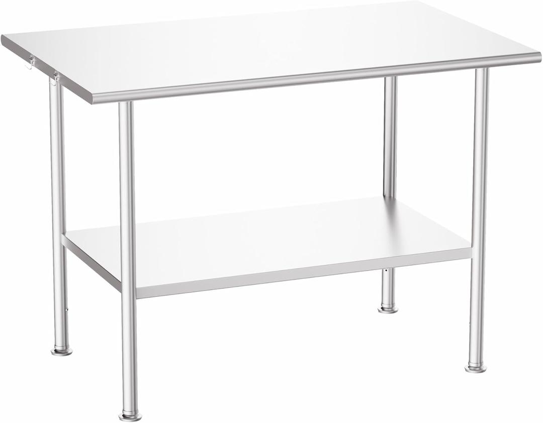 All-Stainless Steel Prep Table, 30 X 48 Inches, with Rounded-Edges and Adjustable Undershelf, Heavy-Duty Build for Outdoor Use,Restaurants,Hotels,Workshops,Kitchens,Gardens, and Garages