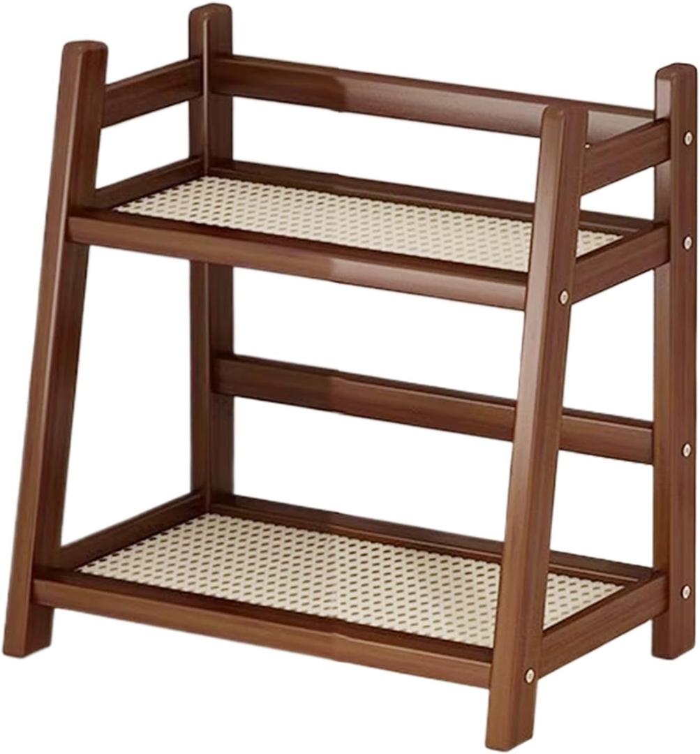 Cup Rack Organizer - Bar Counter Use Coffee Mug Holder, Two-Level Storage Shelf | Stylish Rattan Style Display, Compact Cup Stand for Desktop Water Bottle Home Indoor Mug Storage Setup